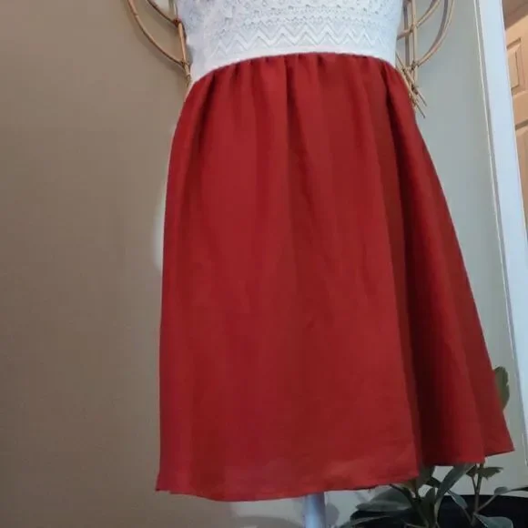 Tobi Burnt Orange with Creamy Lace Halter Top Mini Swing Dress Sz S - Picture 3 of 13